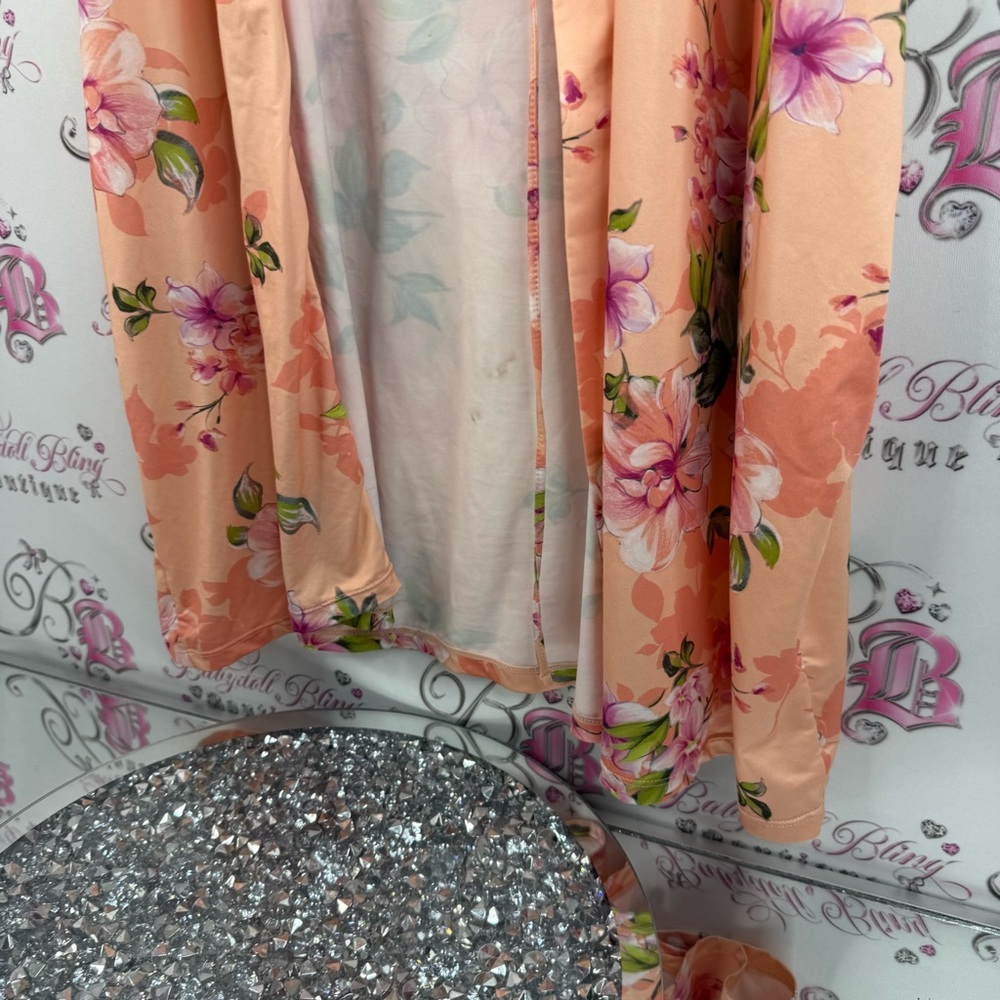 La Vie En Rose robe lace sleeves flowers Floral Kimono Robe - Peach and Pink - Picture 3 of 12
